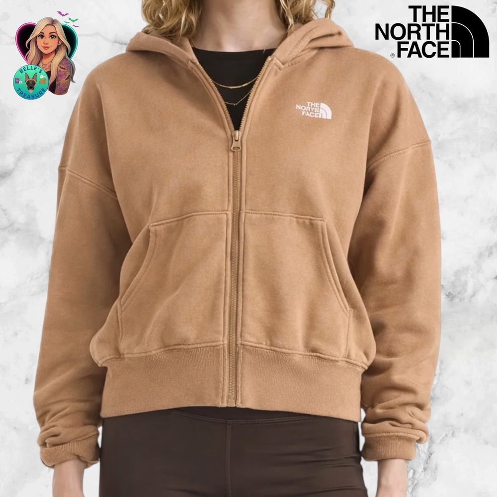 The North Face Womens Medium Evolution Hoodie Brown Sweatshirt Full Zip Oversize